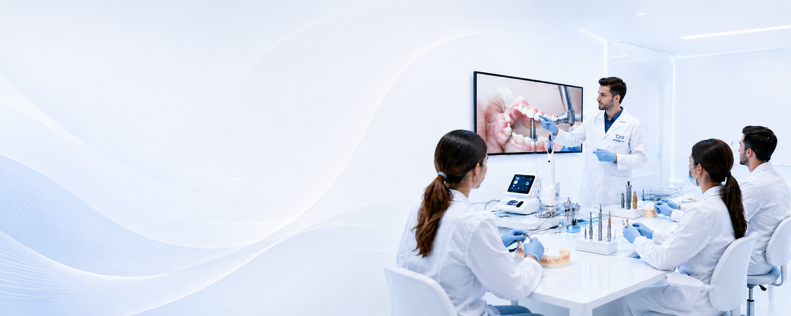 Professional dental training session for dentists with modern dental equipment, hands-on product education, and clinical learning support by Denta24