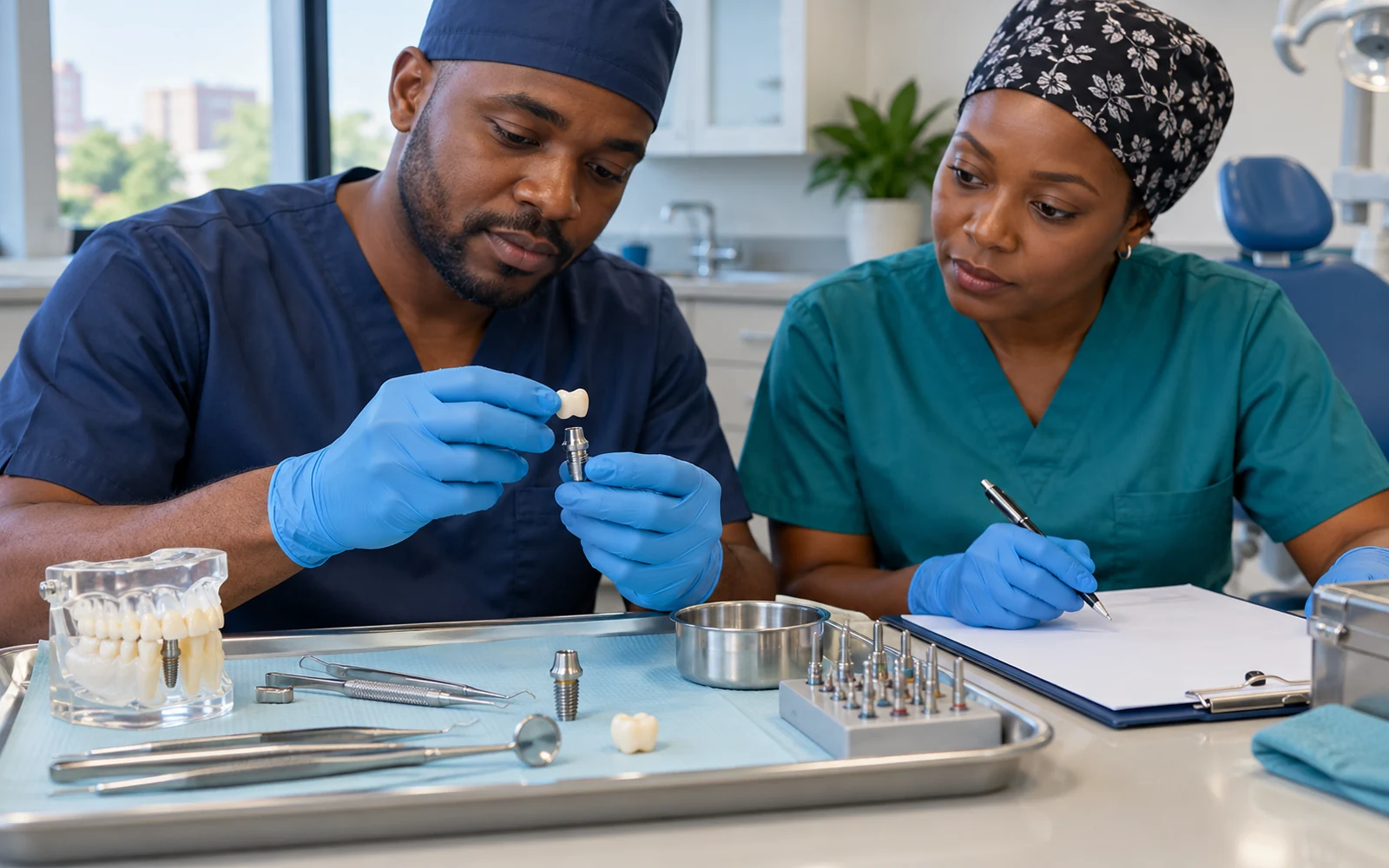 Implant crown model, prosthetic components and case-record materials