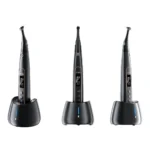 Woodpecker Ai-Motor — three angles of the black handpiece and charging base