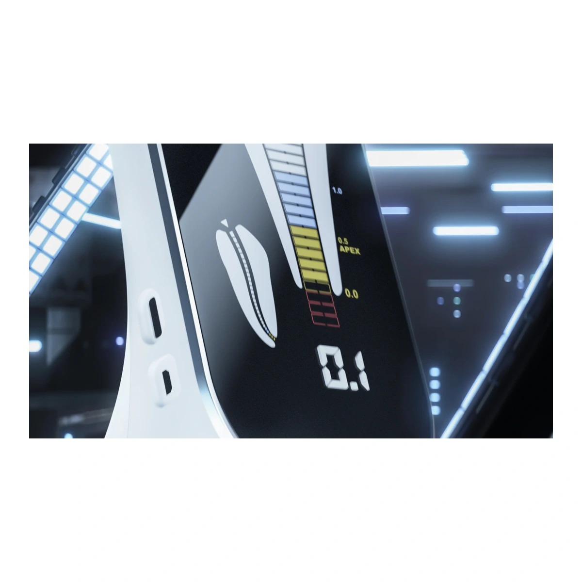 Woodpecker Ai-Pex — angled close-up of the illuminated measurement display