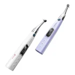 Woodpecker MotoPex — angled white and lavender handpieces with their control displays