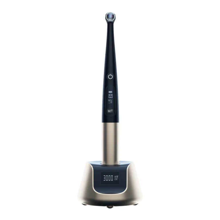 Woodpecker O-Star — upright curing light and base with digital readouts visible