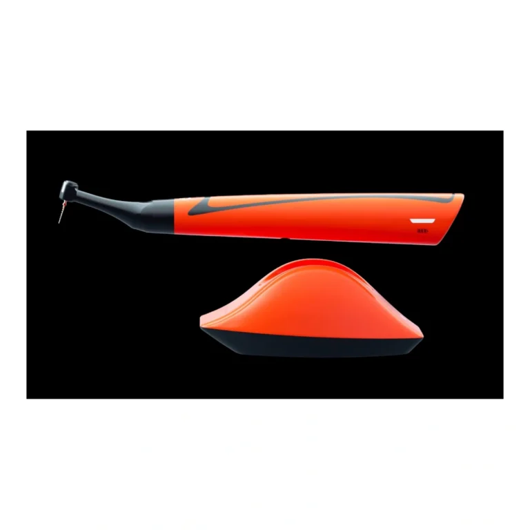 Woodpecker Smart A Endomotor — orange handpiece and charging base against a dark background